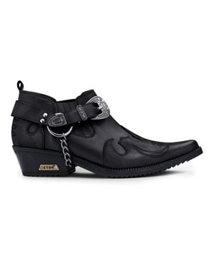 Etor Leather Western Shoes Snake Pattern Metal Chain - Black