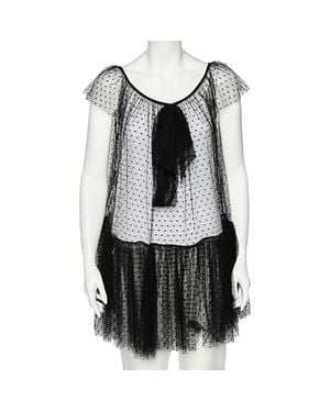 Moschino Tulle Ruffled Hem Bow Detail Sheer Mini Dress - Black