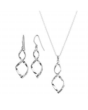 Gold & Honey Figure 8 With Diamond Cut Drop Earrings And Pendant Necklace Set - Metallic
