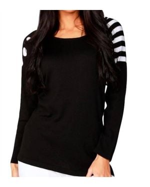 Angel Dot Stripe Scoop Top - Black