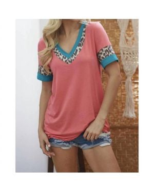 Lovely Melody V-Neck Animal Print Tee Top - Red