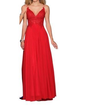 Dave & Johnny Flowy V-Neck Prom Dress - Red
