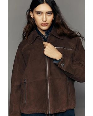 ALIGNE Alex Suede Bomber Jacket - Brown