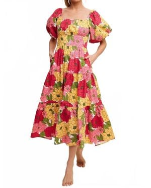 Listicle Flower Tier Midi Dress - Red