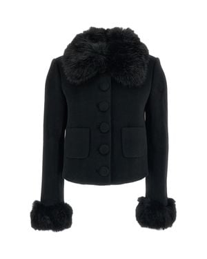 Self-Portrait Faux-Fur Cuff Cropped Wool Jacket - Black