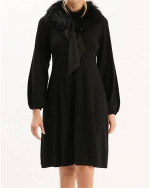 tyler boe Meghan Knit Dress With Fur Collar - Black