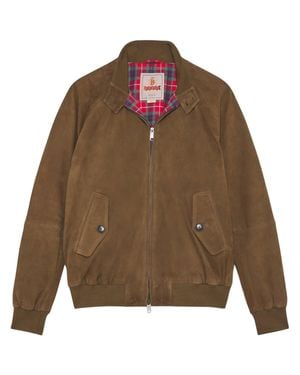 Baracuta Suede Bomber Jacket With Tartan Lining - Brown