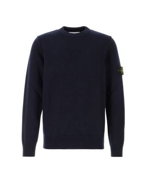 Stone Island Crewneck Sweater With Textured Knit Finish And Logo Patch - Blue