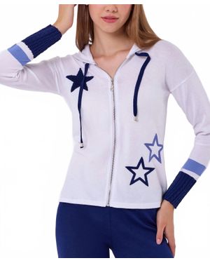 French Kyss Star Braided Sleeve Zip Up Hoodie - Blue