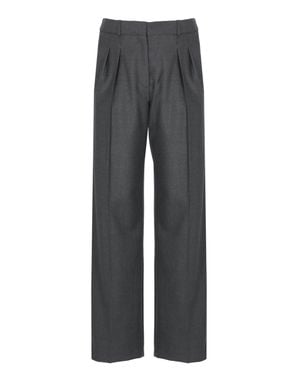 Loulou de Saison Tailored Straight-Leg Wool Pants With Pleated Front - Gray
