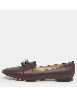 Christopher Kane Burgundy Leather Crystal Bow Embellished Loafers - Brown