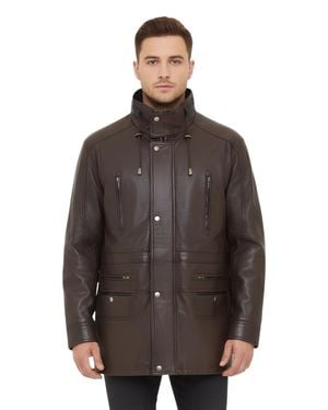 Infinity Leather Soft Italian Leather Parka Coat-Gatton - Brown