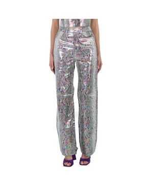 ROTATE BIRGER CHRISTENSEN Snake Pu Straight Pants Silver Holographic - Gray