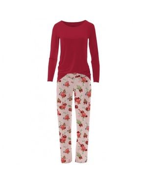 KICKEE Long Sleeve Relaxed Tee & Pajama Pants - Red