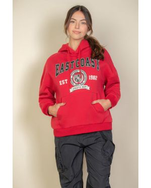 TRUEDAMES Graphic Kangaroo Pocket Drawstring Hoodie - Red
