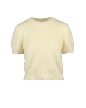 Maison Margiela Angora Blend Short-Sleeved Sweater With Crew Neck Design - White