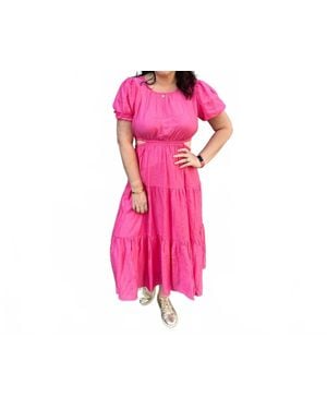 Blu Pepper Asymmetrical Waist Cut-Out Midi Dress - Pink