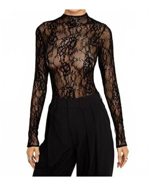 GOOD AMERICAN Lace Long Sleeve Bodysuit - Black