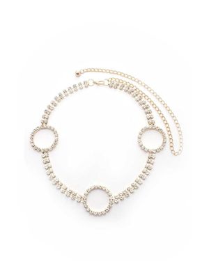 Fashnzfab Circle 2 Line Rhinestone Chain Belt - White