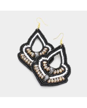Fashnzfab Felt Back Boho Multi Beaded Dangle Earrings - Black