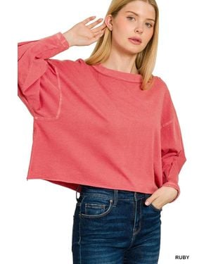 TRUEDAMES Pigment Dye Enzyme Washing Oversized Round-Neck T-Shirt - Red