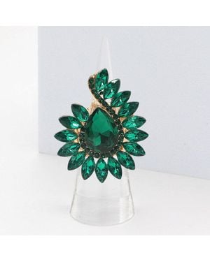Fashnzfab Bold Teardrop Centerpiece Marquise Stone Cluster Around Stretch Ring - Green