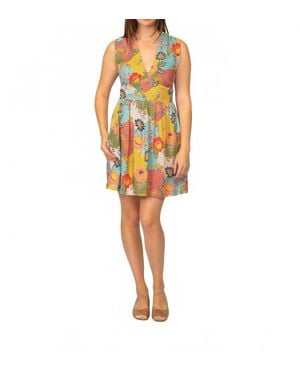 Cameo V Neck Mini Dress - Yellow