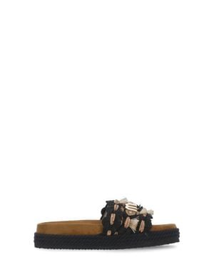 Mou Monoband Woven Band Fringes Sandals - Black
