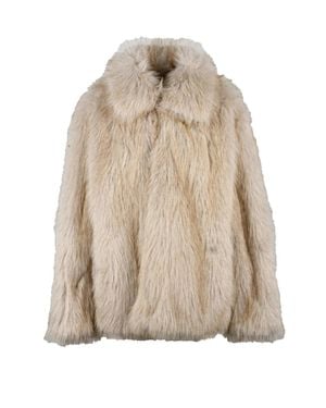 Liu Jo Plush Faux Fur Coat With Hook-And-Eye Closure - Natural