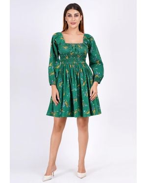 Leota Genevieve Square Neck Mini Dress Lucky Cheetah Verdant - Green