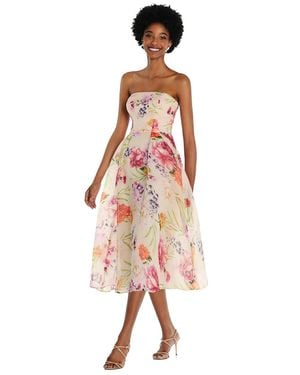 Alfred Sung Strapless Floral Organdy Midi Dress - Pink