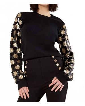 Apricot Ornate Sequin Sleeve Sweater - Black