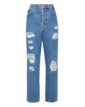 Philipp Plein Denim Loose Fit Jet Destroyed - Blue