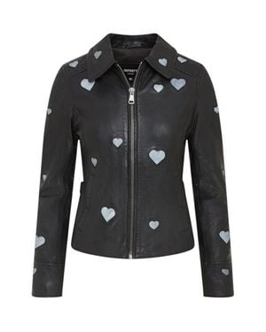 TruClothing Real Leather Classic Shirt Collar Heart Print Jacket - Black