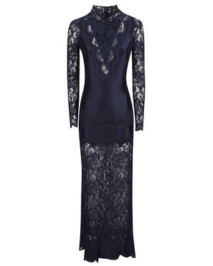 Rabanne Fitted Maxi Dress With Floral Lace Panels And Scalloped Hem - Blue