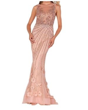 Terani Sleeveless Floral Lace Gown - Pink