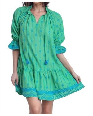 Style USA Brielle Embroidered Contrast A-Line Dress - Green