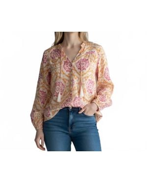 Elan Print Button Blouse - Blue