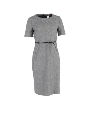 Max Mara Belted Houndstooth Midi Dress - Gray