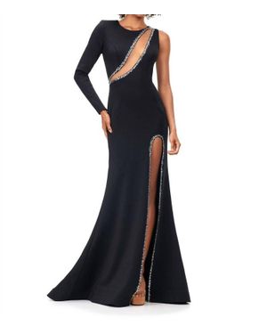 Ashley Lauren One Sleeve Jersey Gown - Black