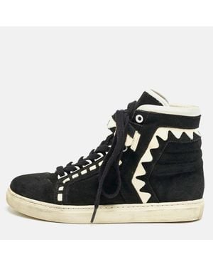 Sophia Webster Monochrome Suede And Patent Leather Riko High Top Sneakers - Black