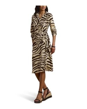 Ralph Lauren Zebra Print Tie Front Crepe Shirtdress - Metallic