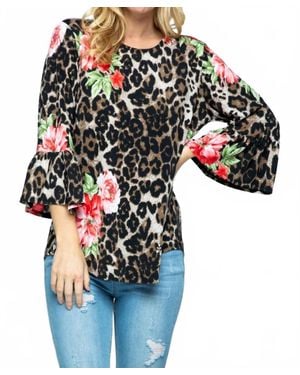 Lovely Leopard/Floral Print Blouse - Black