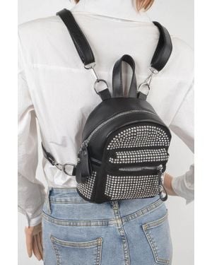 Fashnzfab Rhinestone Backpack - Gray