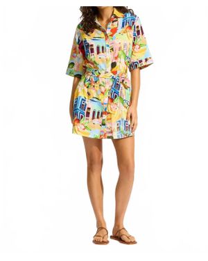 Seafolly Cuba Print Mini Shirt Dress - Yellow