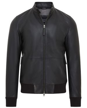 Infinity Leather Retro Leather Bomber Jacket - Black