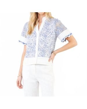 Thml V-Neck Short Sleeve Ember Trim Blouse - Blue