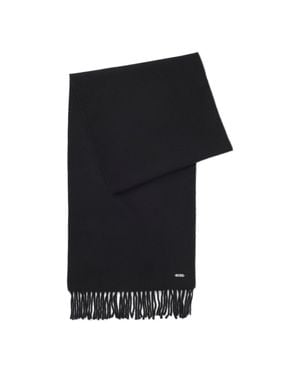 BOSS Wool Scarf With Logo Rivet - Black