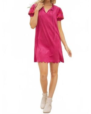 Voya Scallop Detailed Suede Dress - Pink