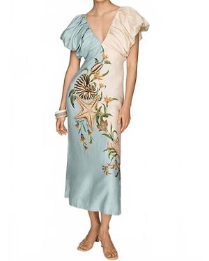 FARM Rio Linen Midi Dress - Blue